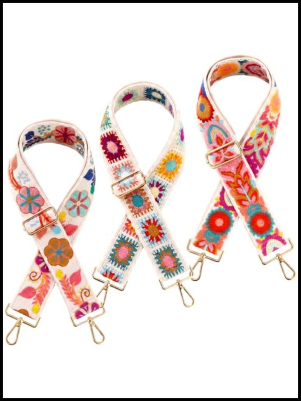 Cotton Embroidered Purse Strap Set Wide Adjustable Crossbody Bag Straps